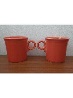 Set Of 2 FIESTA Persimmon Orange Ceramic Ring Handle 10.25 oz Coffee Mugs - USA